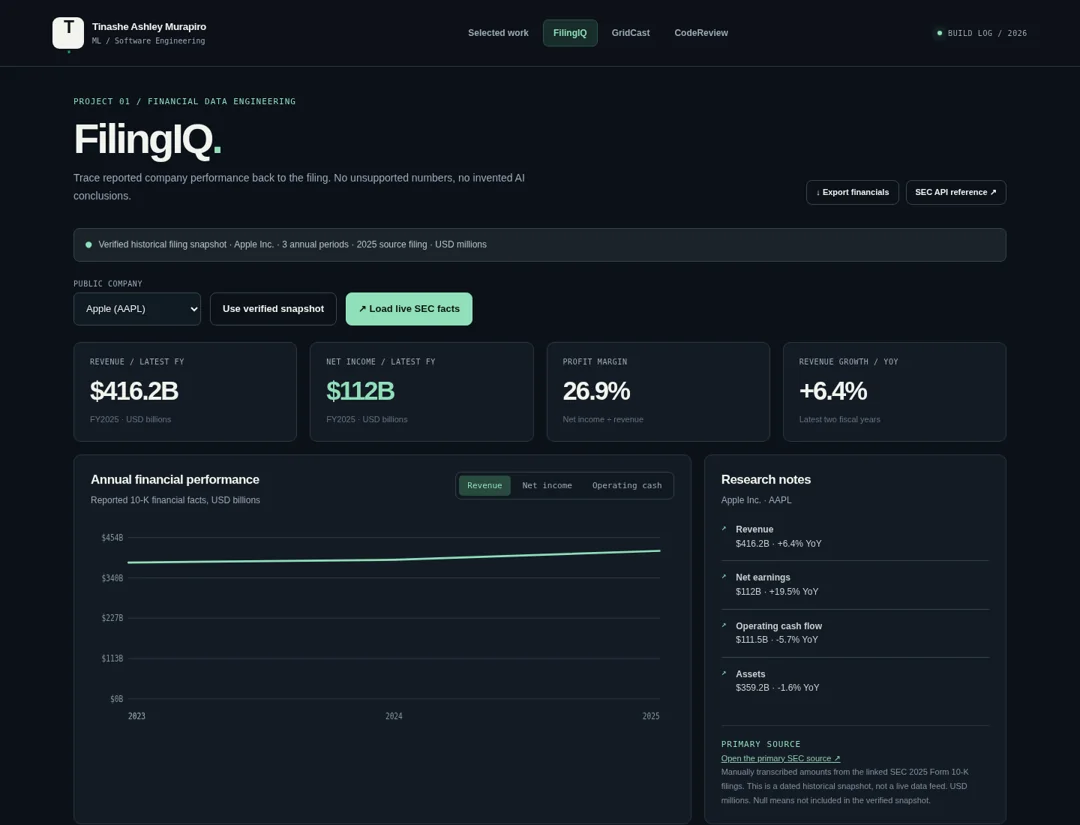 Screenshot of the FilingIQ working interface